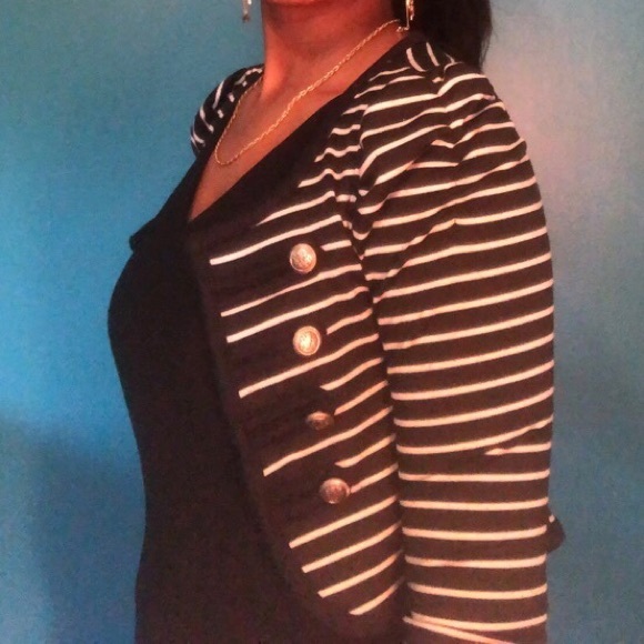 Iz Byer Black & White Stripped Shrug ruffled - Picture 3 of 3